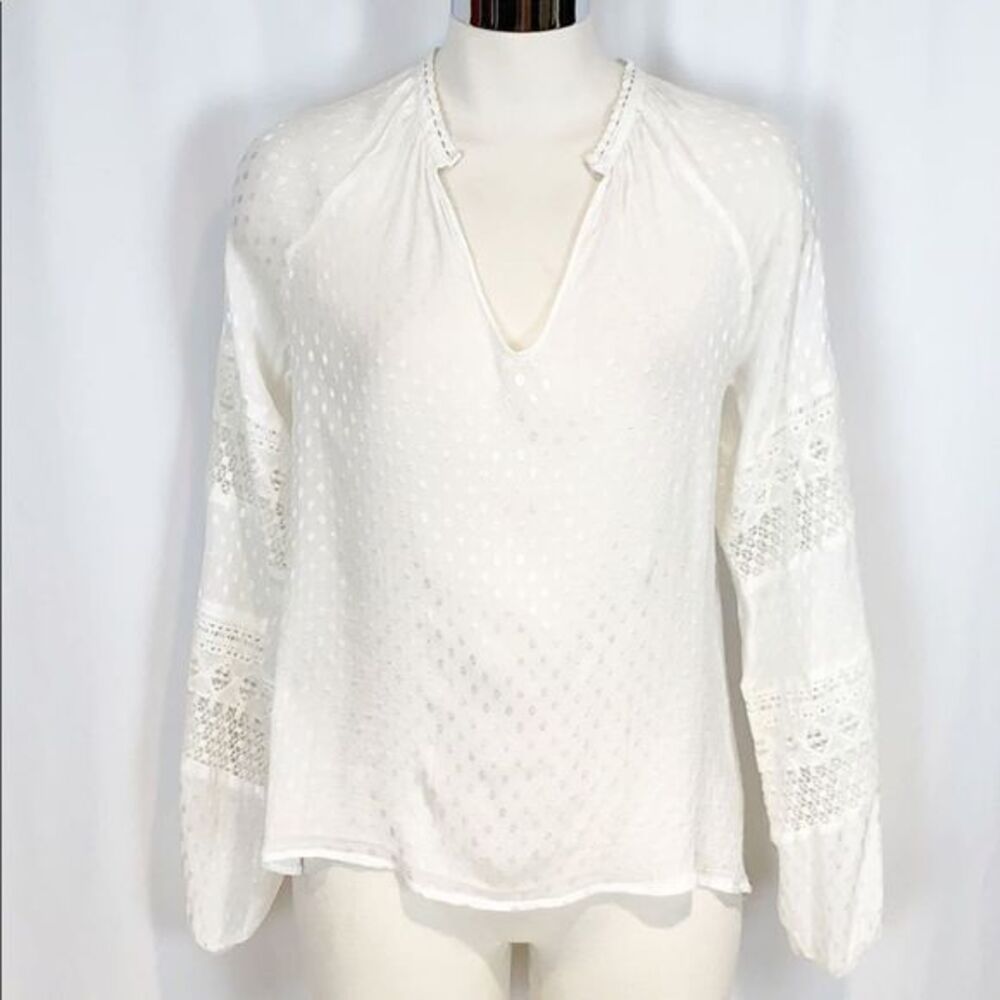 LINI SWISS Dot Sheer Long-Sleeve V-Neck Blouse